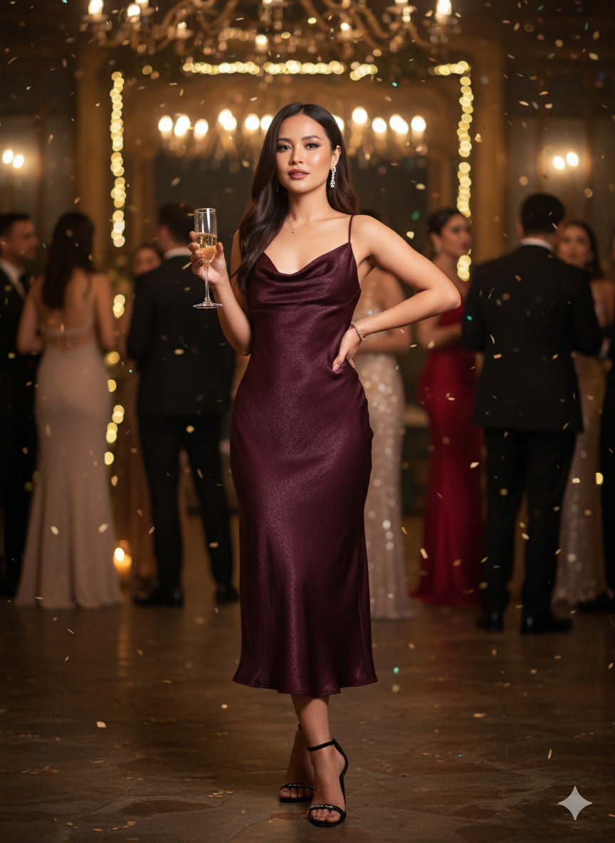 Versatile Wine Cowl Neck Dress