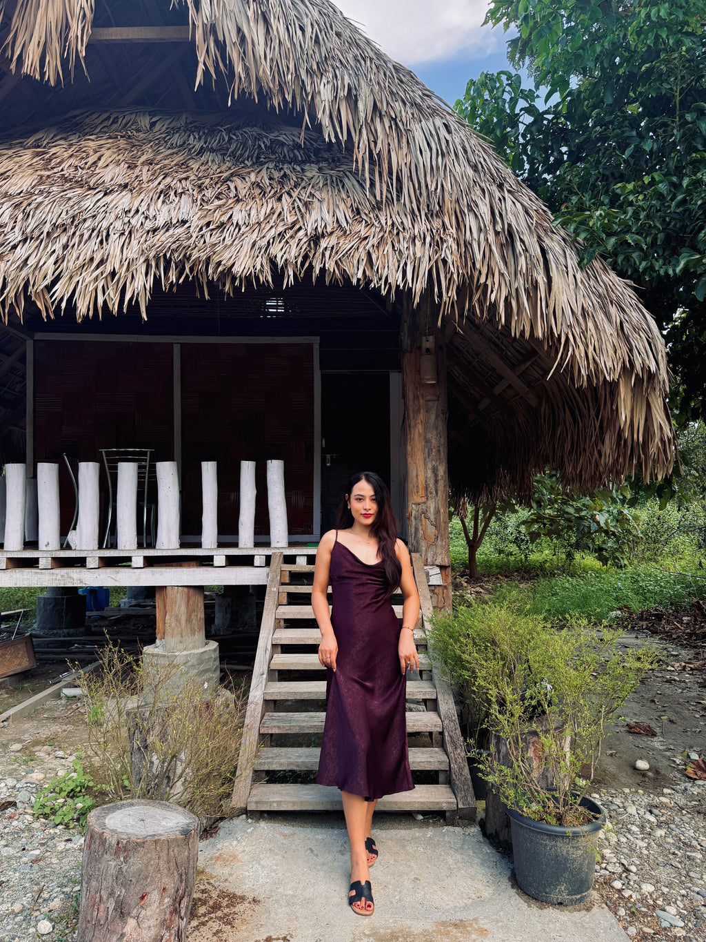 Versatile Wine Cowl Neck Dress