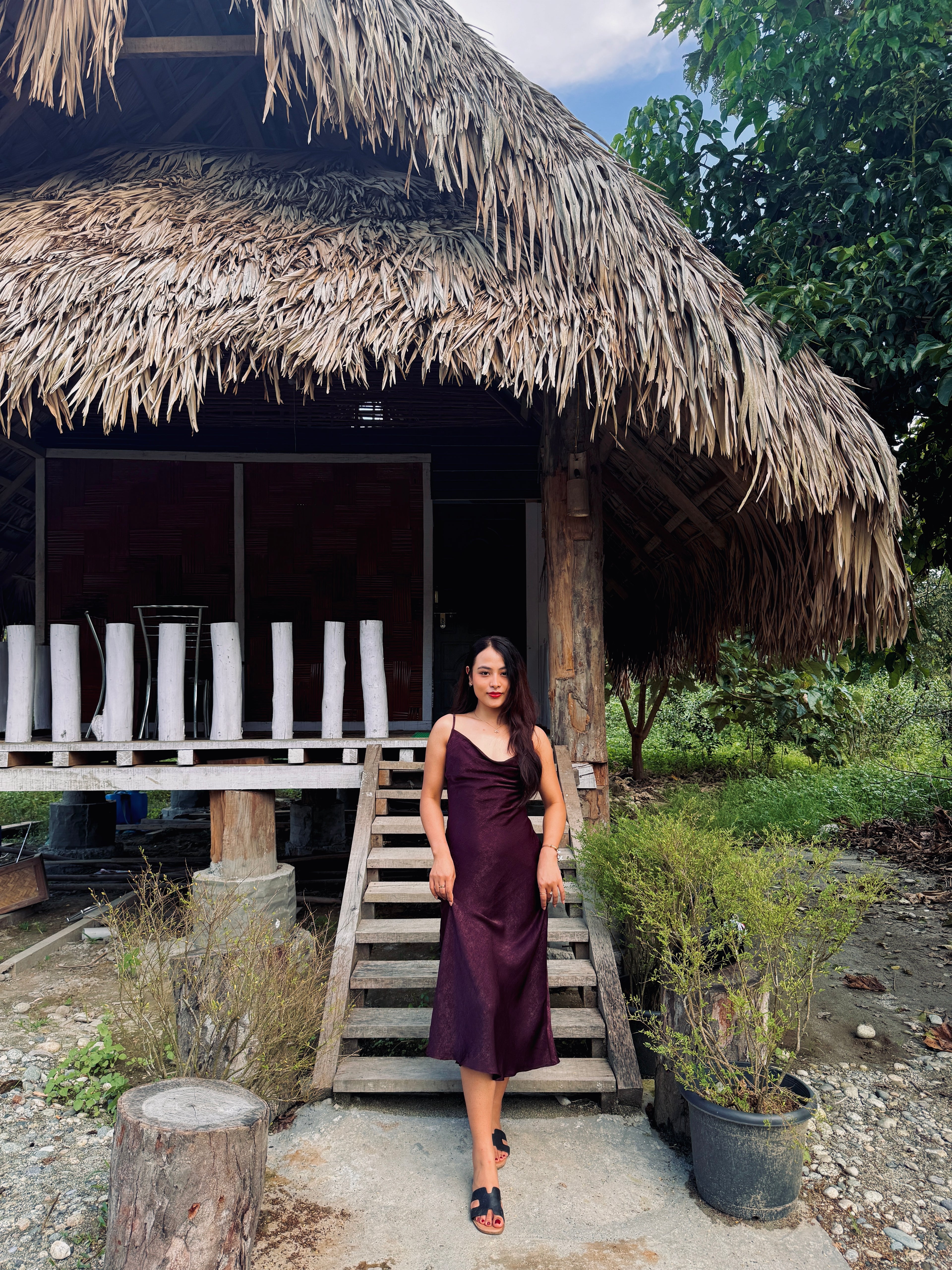 Versatile Wine Cowl Neck Dress