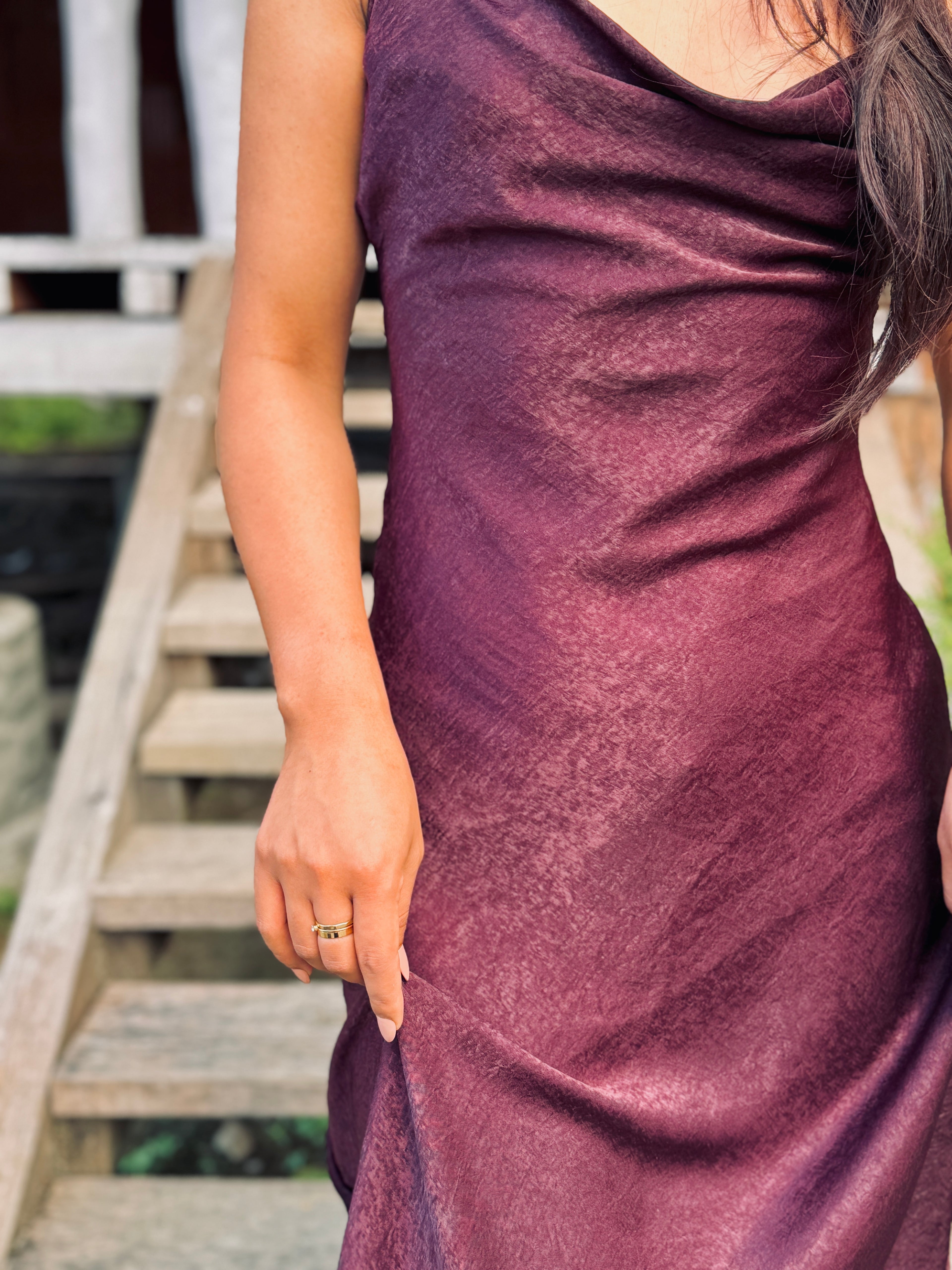 Versatile Wine Cowl Neck Dress