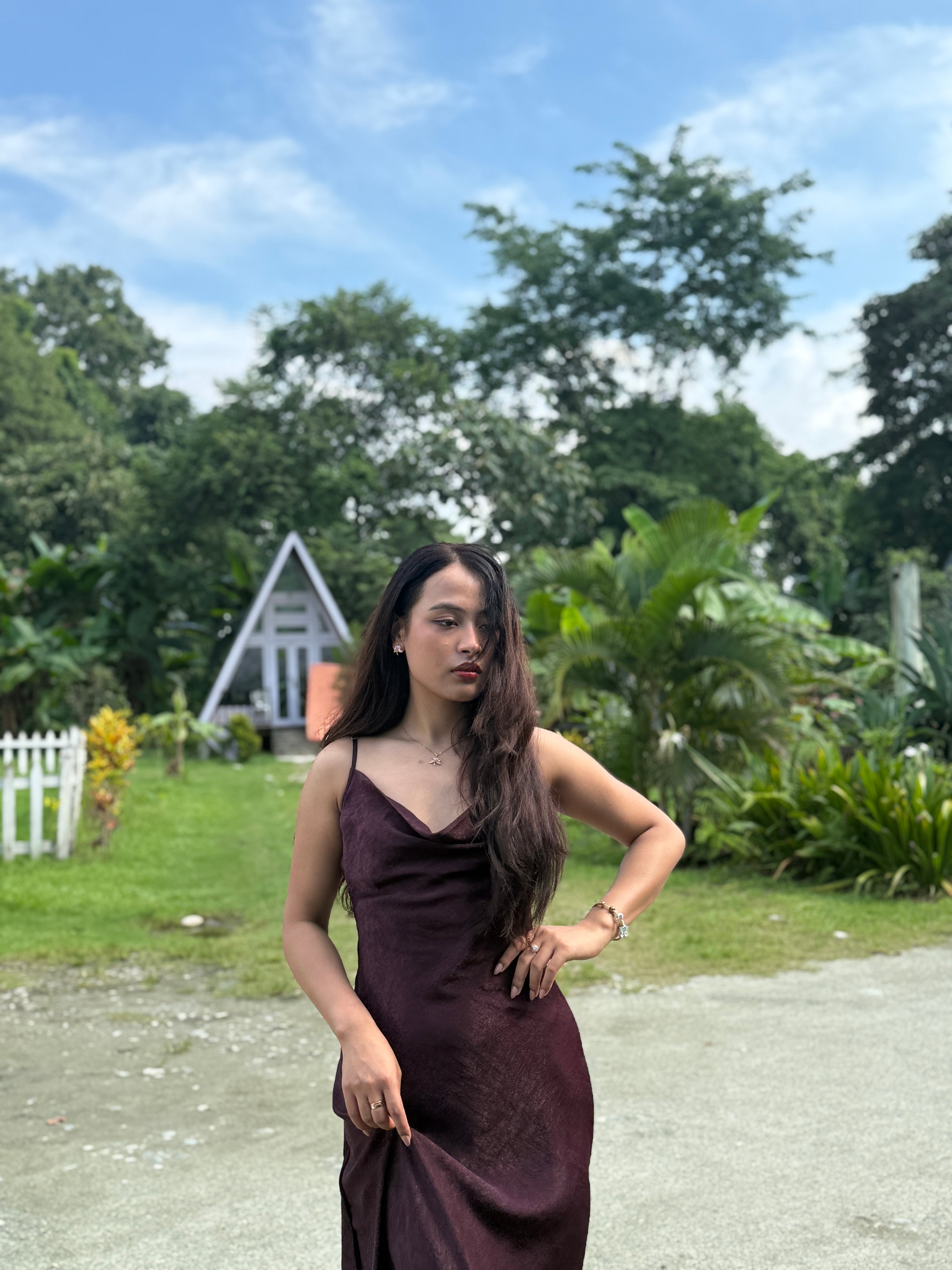 Versatile Wine Cowl Neck Dress