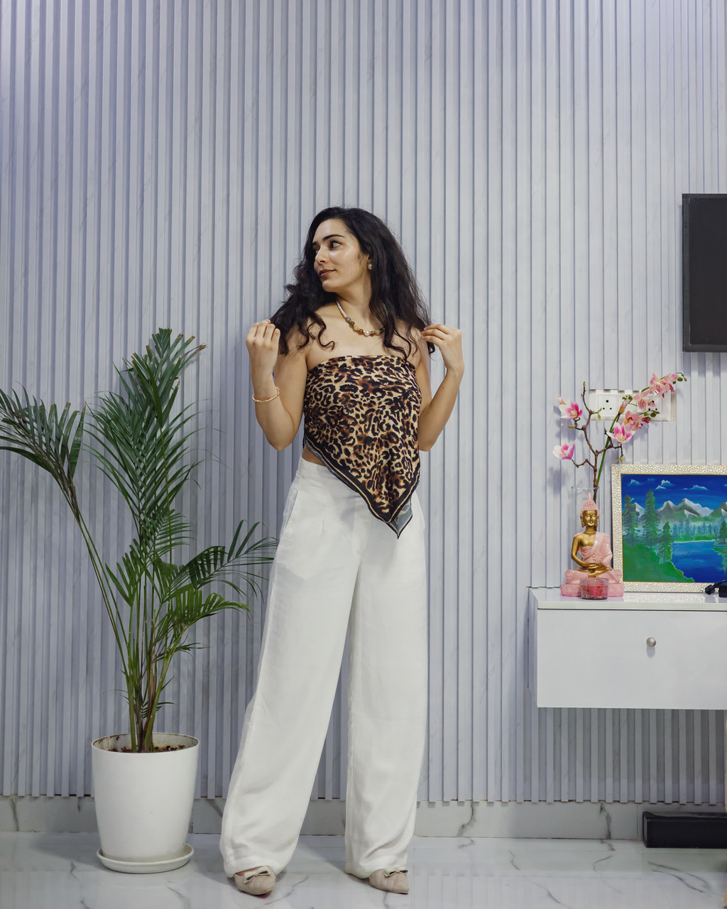 Leopard Print Multi-Style Square Silk Scarf (105cm X 105cm)