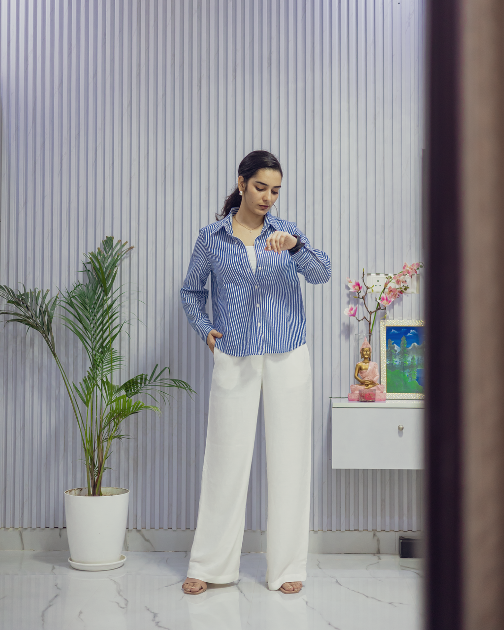 Blue & White Striped Cotton Shirt