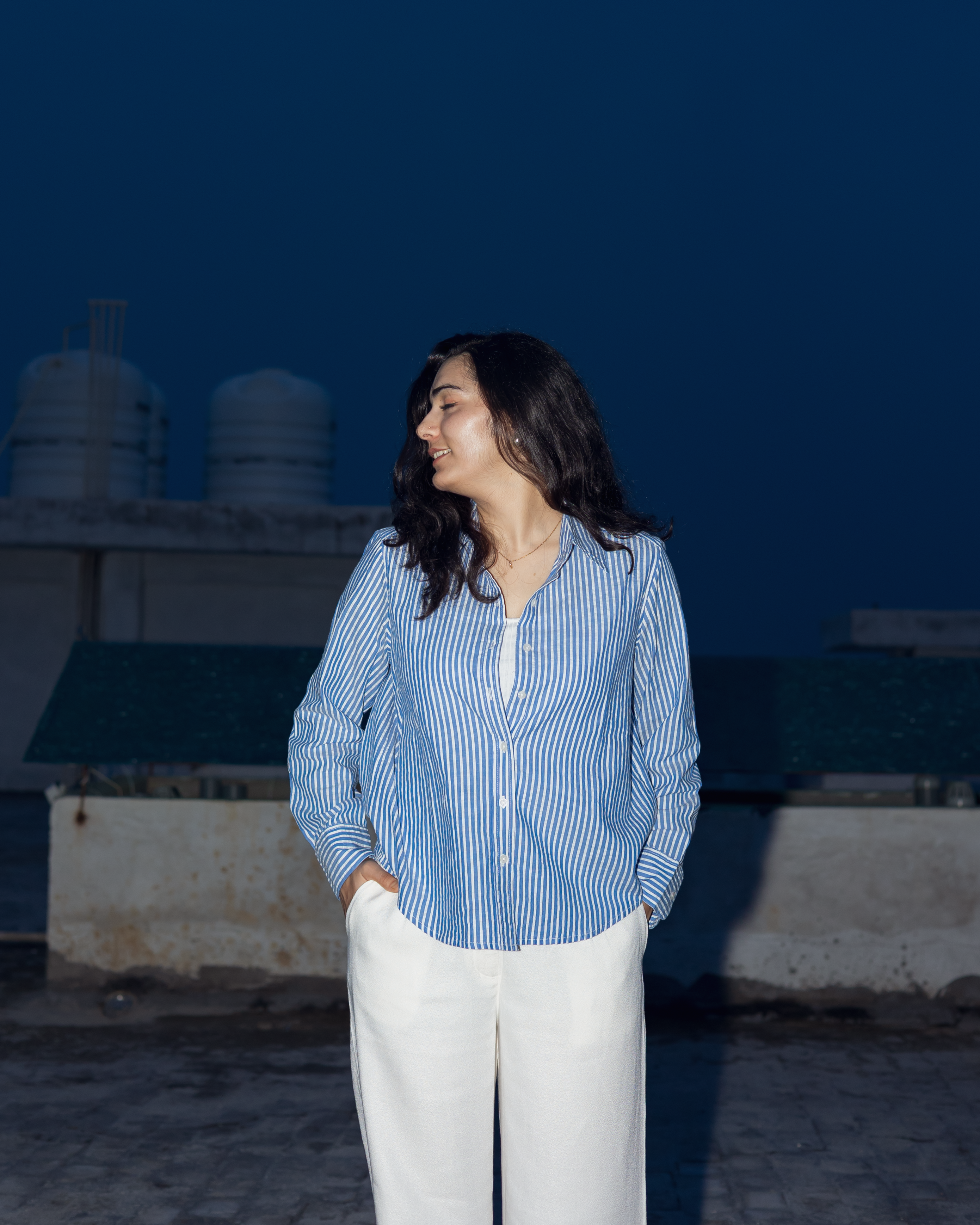 Blue & White Striped Cotton Shirt