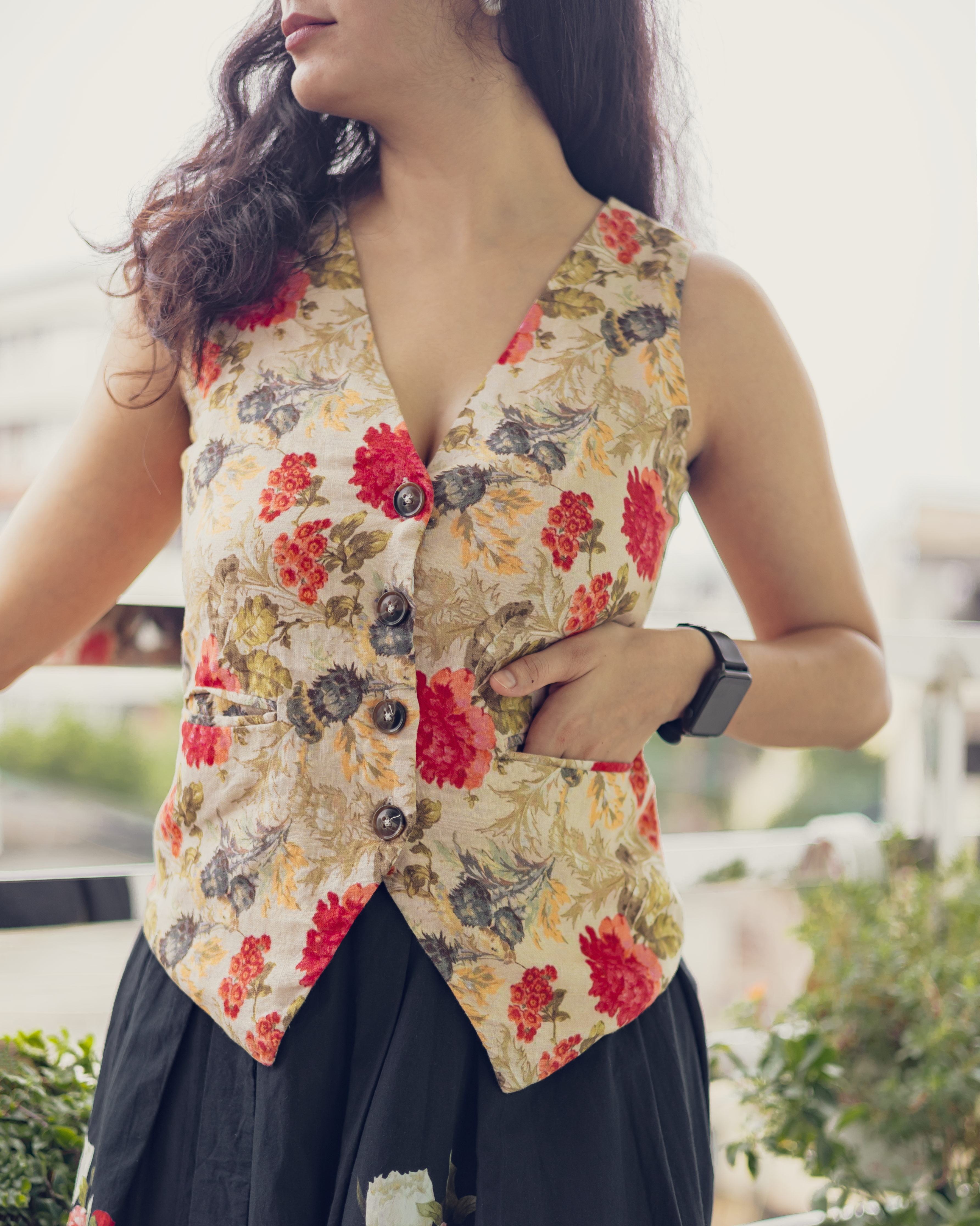 Floral Linen Waistcoat