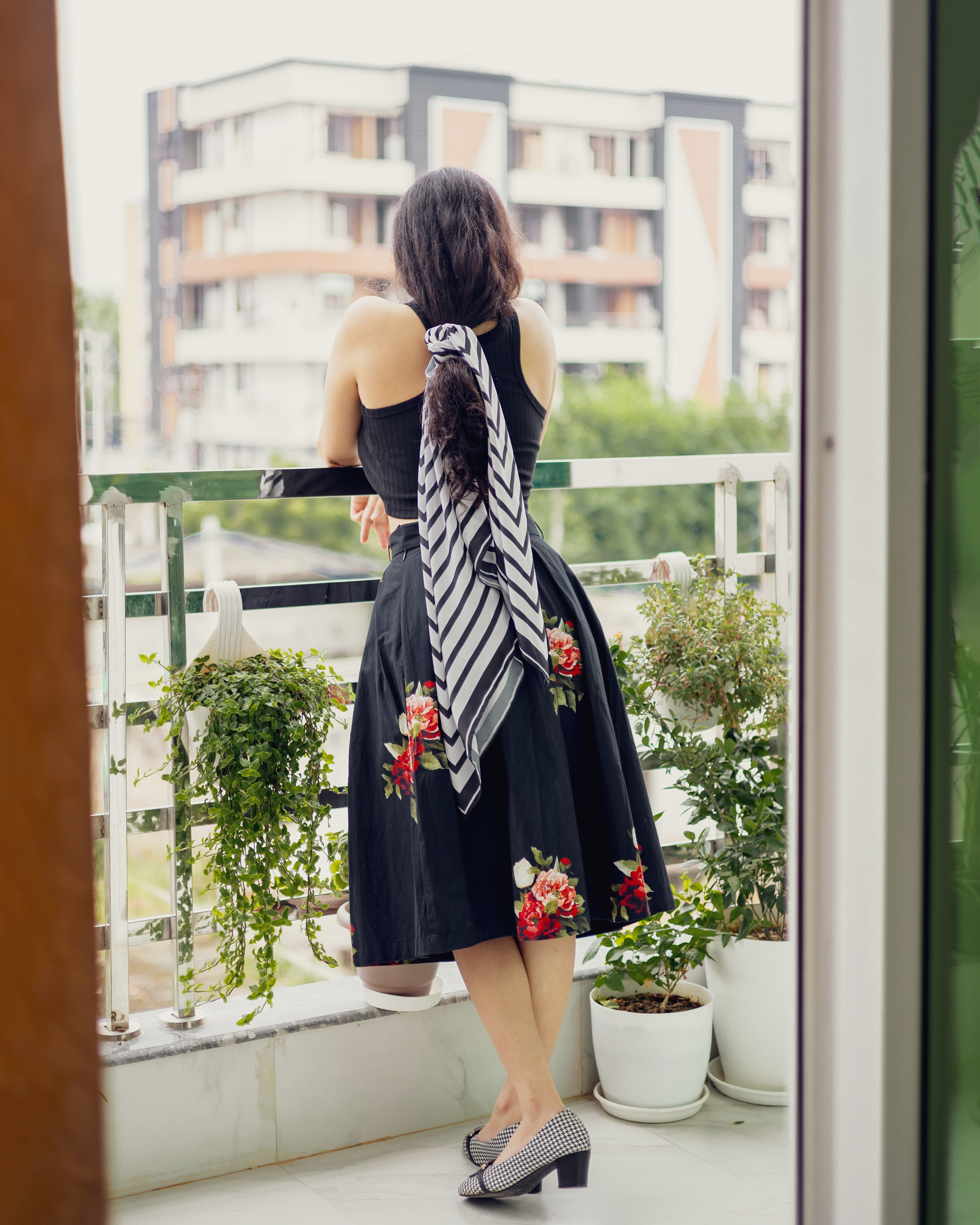 Versatile Striped Square Silk Scarf (105cm X 105cm)