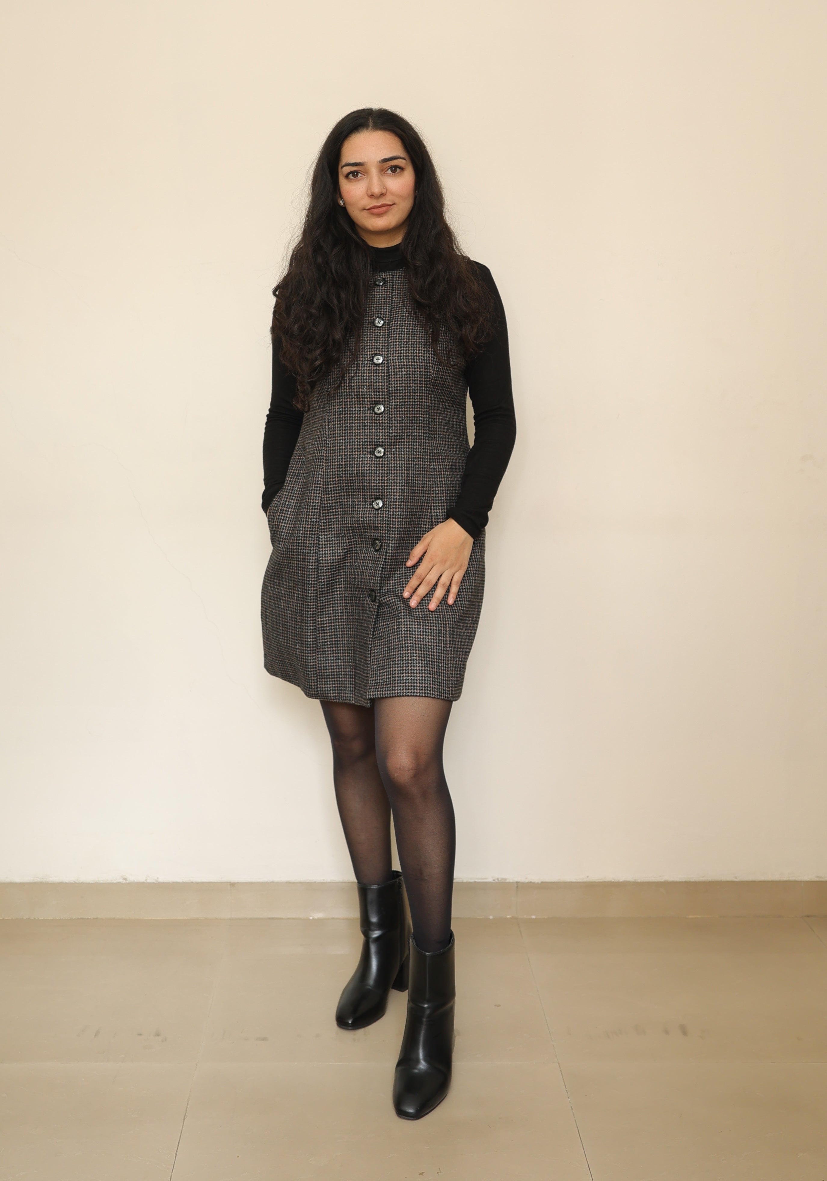 Classic Tweed Sleeveless Button-Down Dress