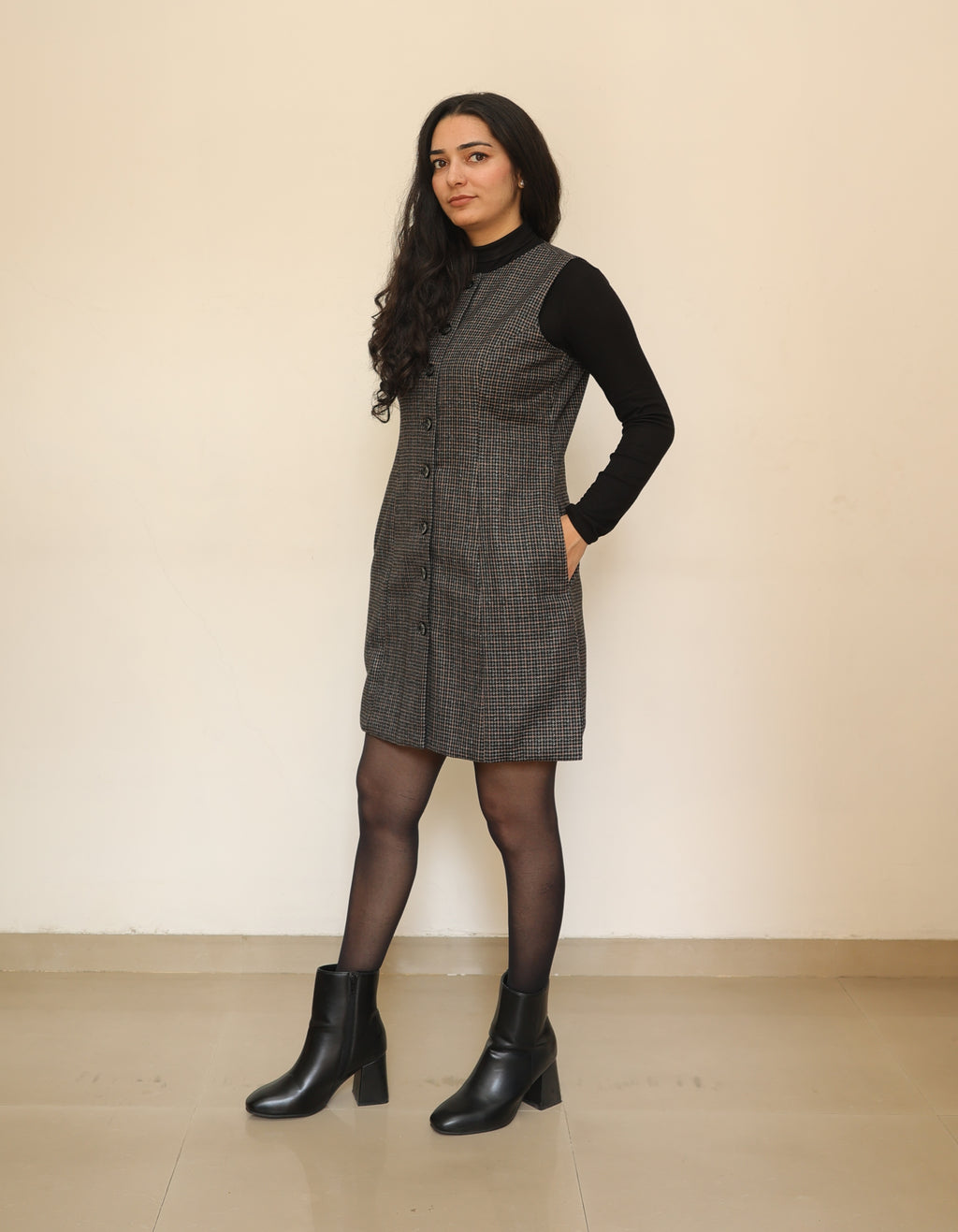 Classic Tweed Sleeveless Button-Down Dress