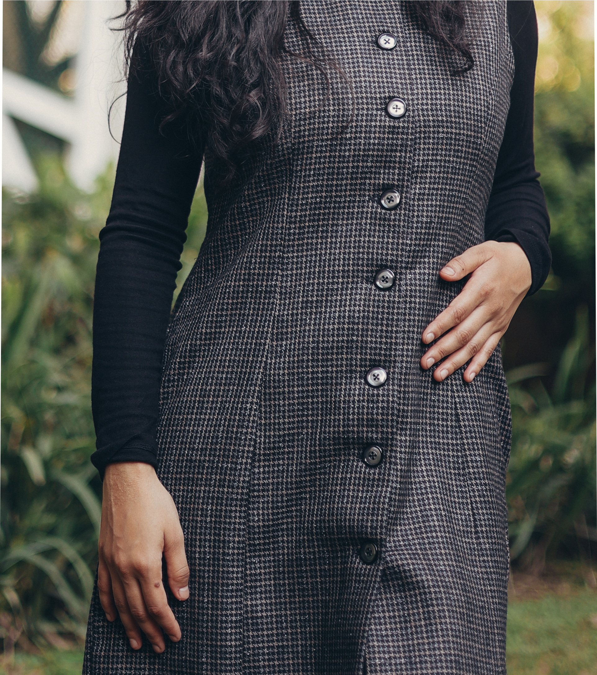 Classic Tweed Sleeveless Button-Down Dress