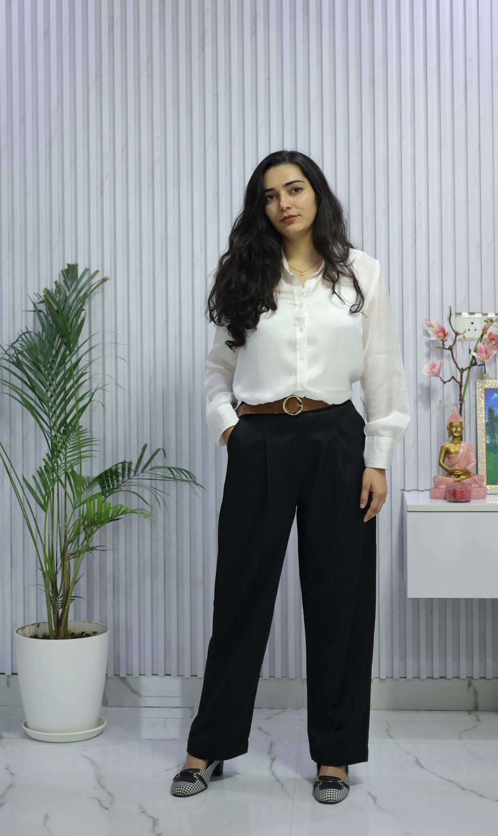 Classic Black & White Pinstripe Formal Trousers