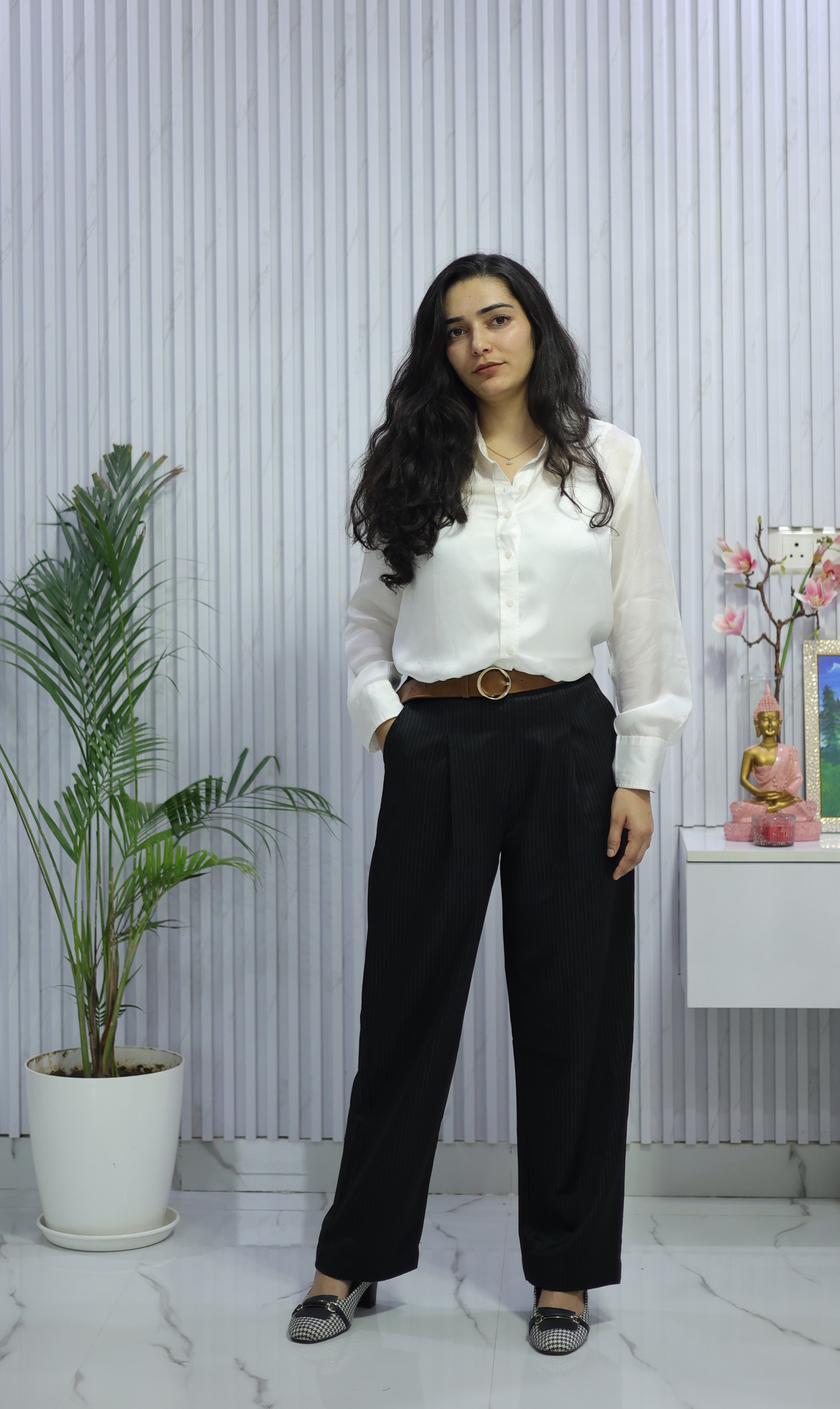 Classic Black & White Pinstripe Formal Trousers