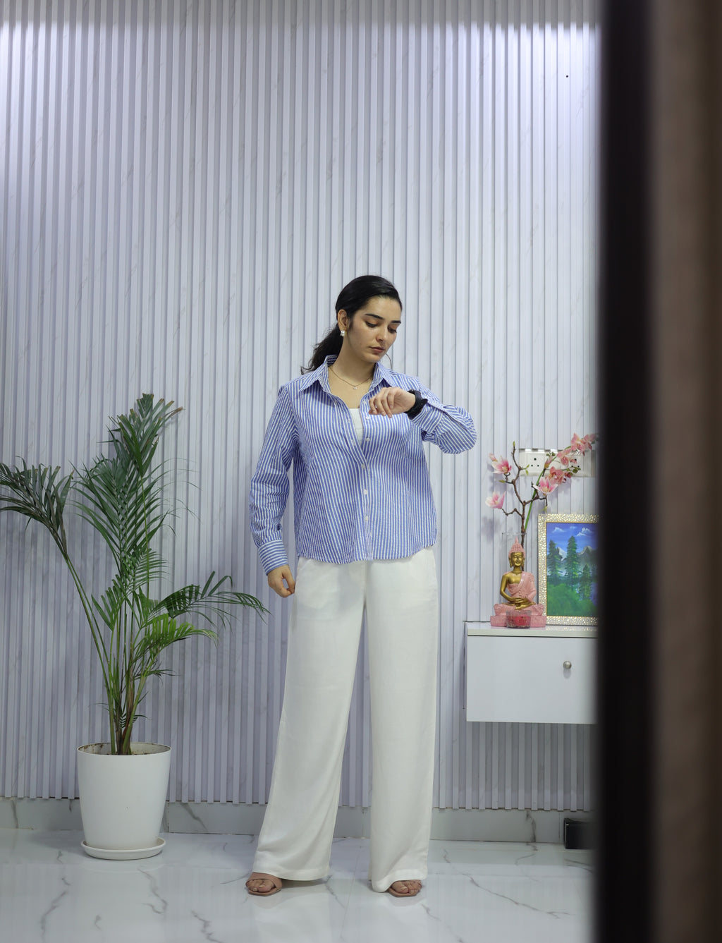 Off-White Viscose Wide-Leg Trousers