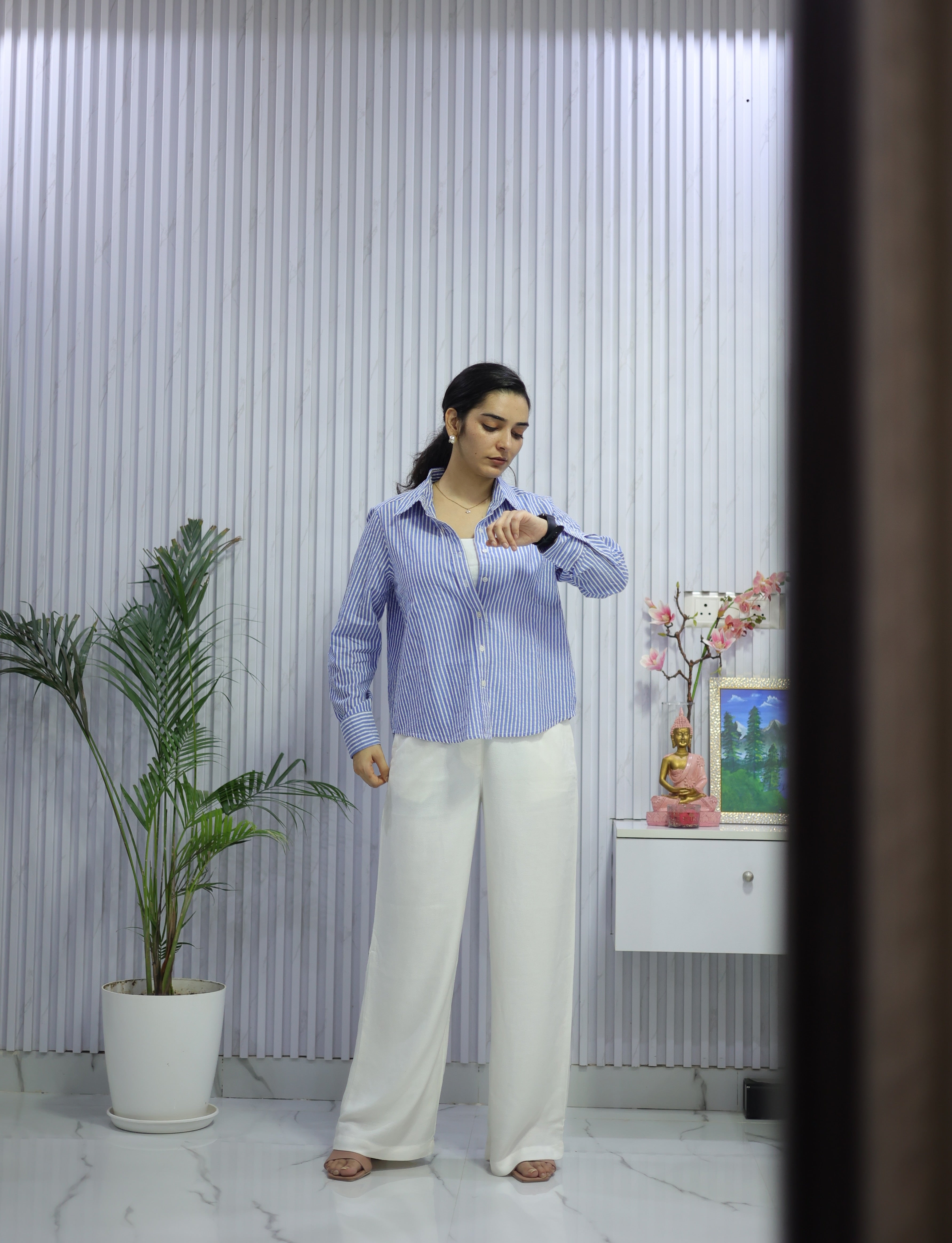 Off-White Viscose Wide-Leg Trousers