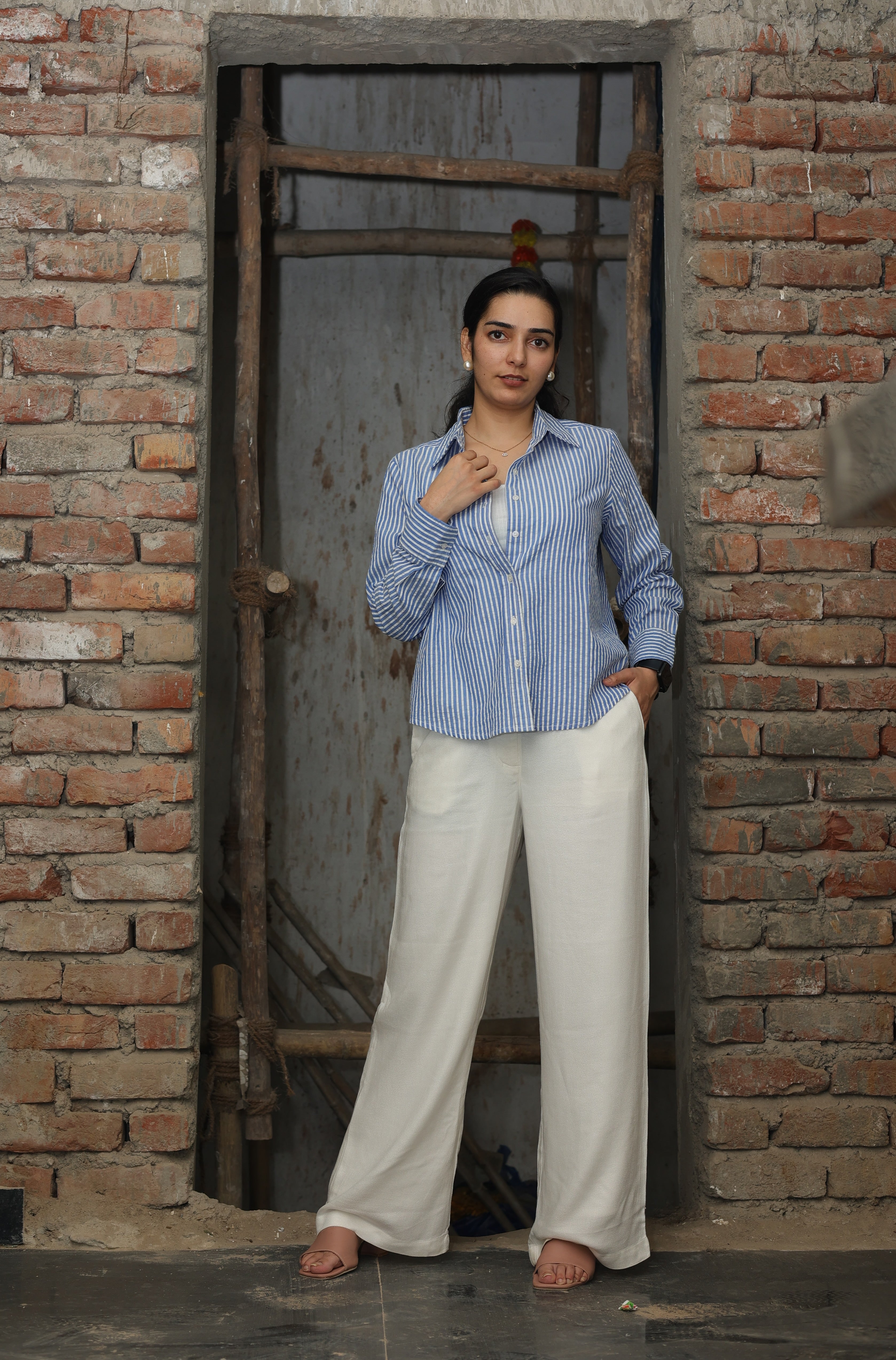 Off-White Viscose Wide-Leg Trousers