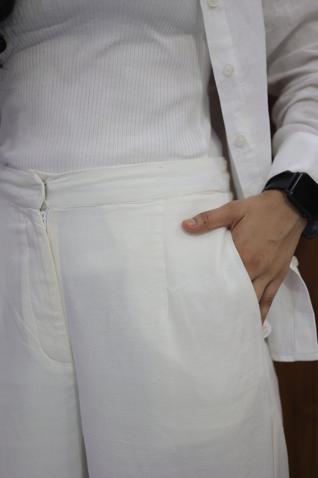 Off-White Viscose Wide-Leg Trousers